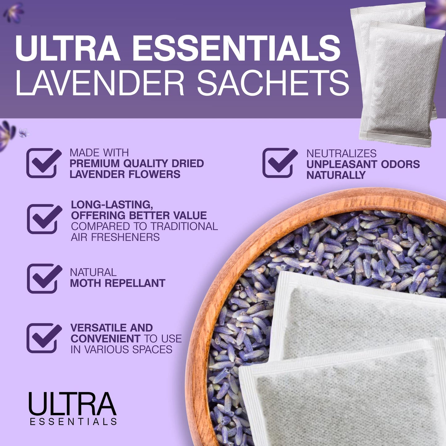 Lavender Dryer Sachets to Freshen Your Laundry, 6 Pack & 6 XL Wool Dryer Balls plus 12 Large Safety Pins to Prevent Static, Bundle