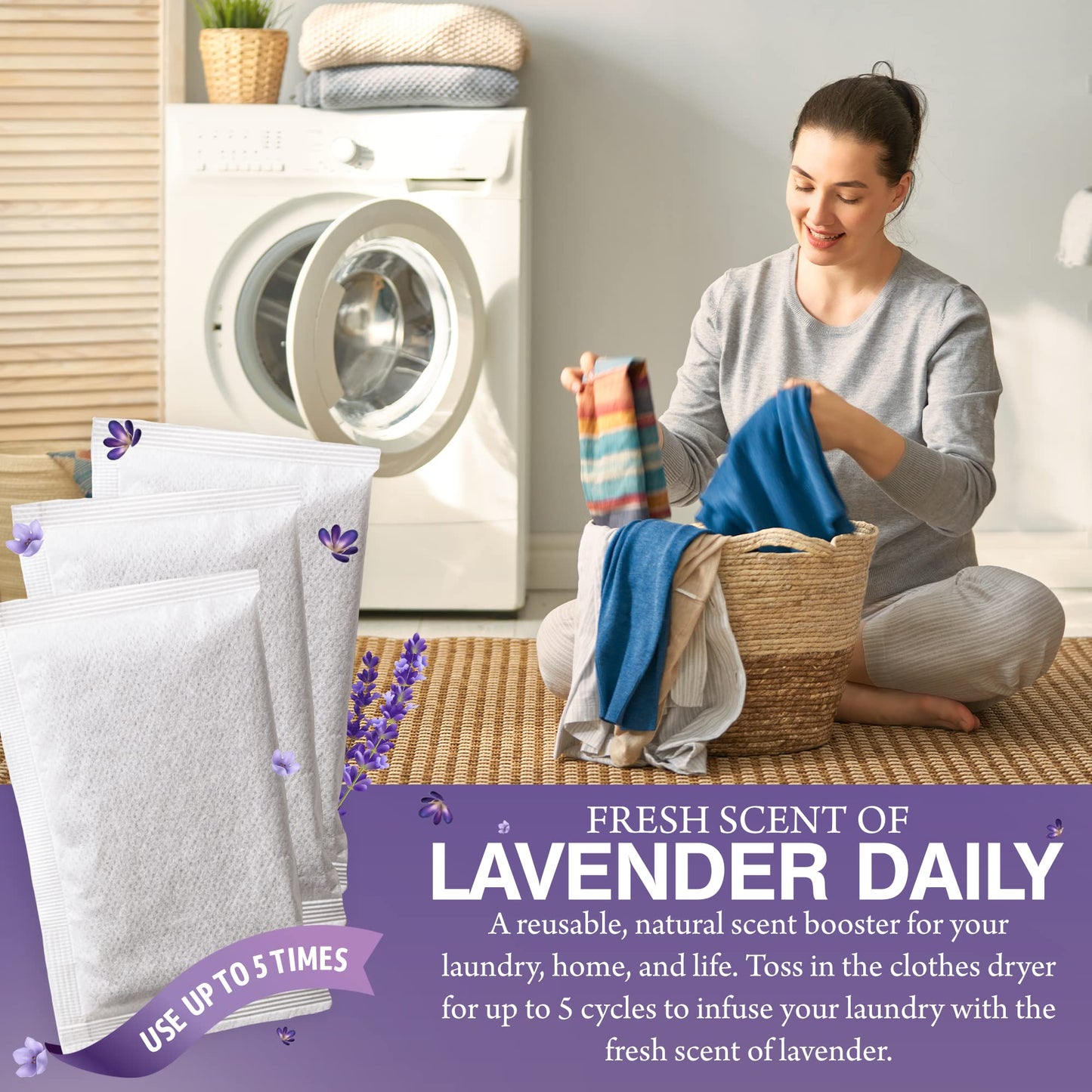 Lavender Dryer Sachets to Freshen Your Laundry, 6 Pack & 6 XL Wool Dryer Balls plus 12 Large Safety Pins to Prevent Static, Bundle