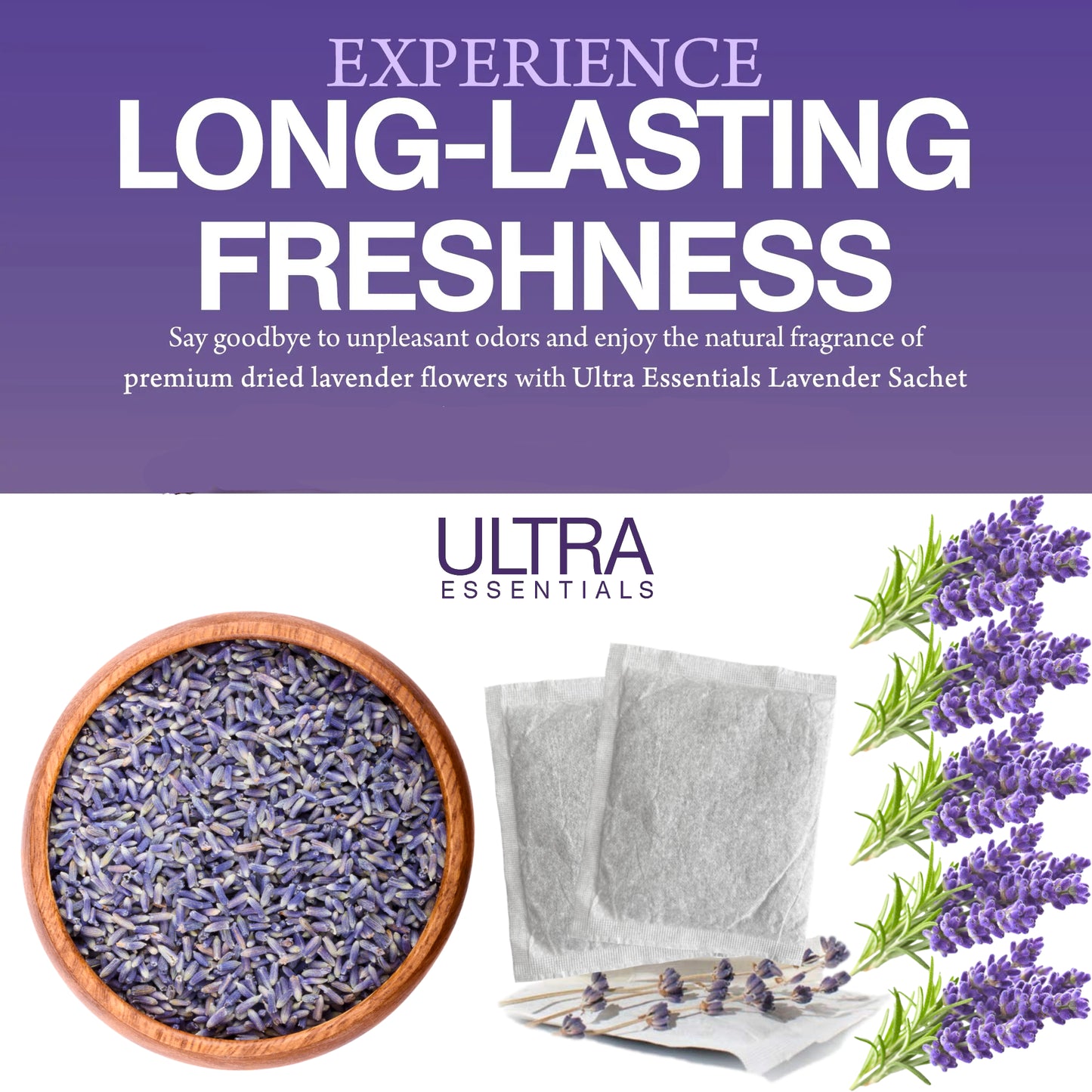 A+ Lavender Sachets for Dryer, Closet & Drawer Fragrance, Freshens Laundry Up to 5 Cycles, Odor Eliminator for Pets, Shoes, Gym Bags, & Cars, Sweater Storage with Premium Extra Dried Flowers (6 Pack)